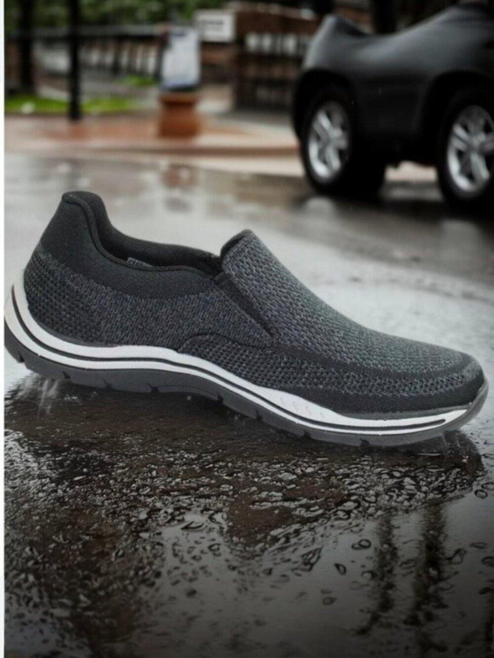 Skechers Expected Gomel Black Woven Mesh Air Cooled Extra Wide Sneaker, Size 9